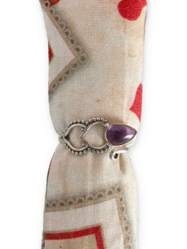 Anello Argento 925 Regolabile - Cuori con Ametista - 2