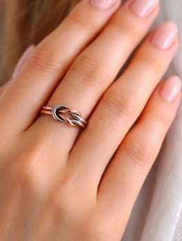 Anello Artigianale con "Nodo Piano" in Rame e Argento - 6