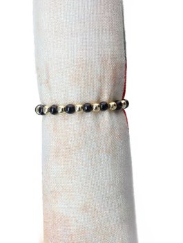 Anello Elastico Tormalina Nera & Ematite Dorata - 2