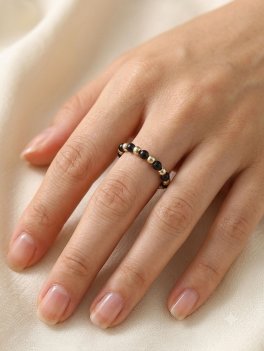 Anello Elastico Tormalina Nera & Ematite Dorata - 3