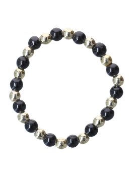 Anello Elastico Tormalina Nera & Ematite Dorata - 1