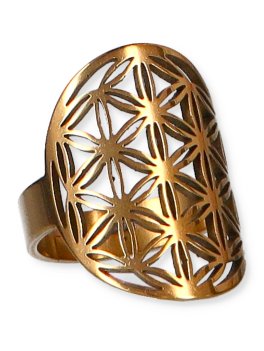Anello Regolabile in Acciaio Inox Dorato - Fiore della Vita - 1