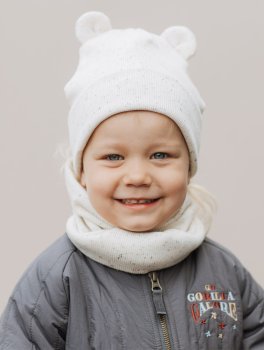 Berretto Beanie con Orecchie da Orso - Ecru Splash - 3