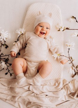 Berretto in Tencel con Orecchie da Orso - Melange Ecru - 2