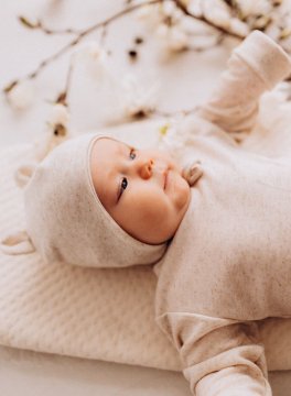 Berretto in Tencel con Orecchie da Orso - Melange Ecru - 3