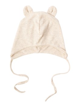 Berretto in Tencel con Orecchie da Orso - Melange Ecru - 1