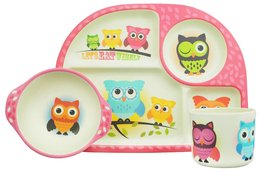 Bim Bam Boo - Gufi - 3 pezzi Piatto, Piattino fondo, Bicchiere