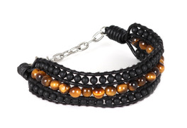 Bracciale in Pelle a 3 Fili - Onice + Pietre Semipreziose - 1
