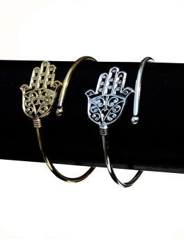 Braccialetto Rigido in Ottone con Mano di Fatima - 4