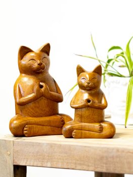 Bruciaincenso Gatto Yoga in Legno Intagliato - 4