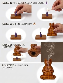 Bruciaincenso Gatto Yoga in Legno Intagliato - 6