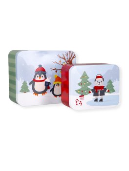 Cake Tin Set "Winter Market" - 2 Scatole Regalo Natalizie Quadrate S e M - 1