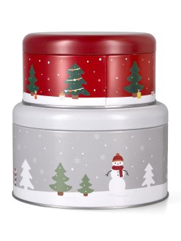 Cake Tin Set "Winter Market" - 2 Scatole Regalo Natalizie Tonde S e M - 1