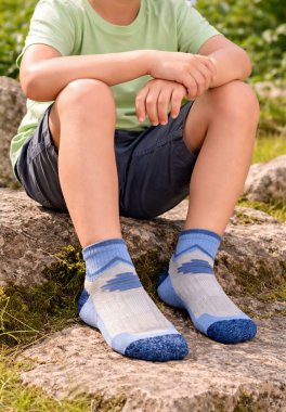 Calzini Bimbi in Cotone e Lino Bio Trekking - Azzurro - 2