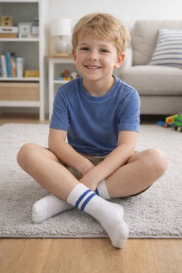 Calzini Bimbo in Cotone Biologico "Tennis" Bianco e Blu - 2