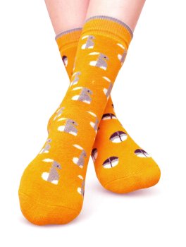 Calzini Corti Bimbo antiscivolo in Cotone e Spugna "Animali del Bosco" - Lepre e Foglia - 1