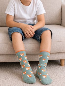 Calzini Corti Bimbo Antiscivolo in Cotone e Spugna "Animali del Bosco" - Volpe e Funghi - 2