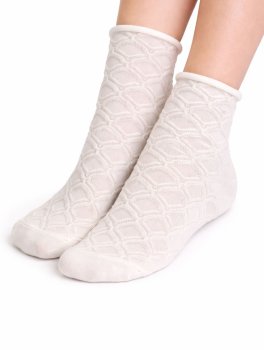 Calzini Corti Donna in Cotone Bio Taglio Vivo - Panna - 1