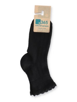 Calzini Corti Donna in Lana Merinos con Ricamo "Vega"  - Nero 35/38 - 2
