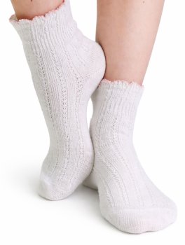 Calzini Corti in Cotone e Lino con Polso a Fiore - Bianco e Rosa - 1