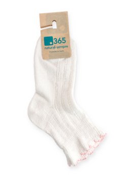 Calzini Corti in Cotone e Lino con Polso a Fiore - Bianco e Rosa - 2