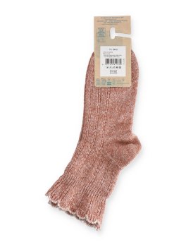 Calzini Corti in Cotone e Lino con Polso a Fiore - Salmone e Panna - 3