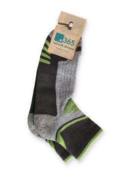 Calzini Corti Uomo in Cotone e Lino Trekking "Polisportiva" - Grigio/Verde - 2