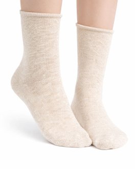 Calzini Donna Corti in Cotone e Lino Biologico Taglio Vivo - Bianco - 1