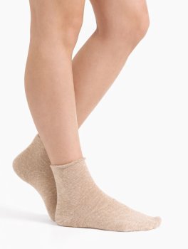 Calzini Donna Corti in Cotone e Seta Biologico Taglio Vivo - Beige - 4