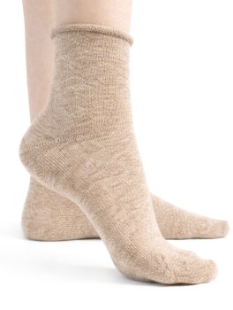 Calzini Donna Corti in Cotone e Seta Biologico Taglio Vivo - Beige - 1