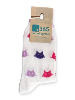 Calzini Donna in Cotone Bio Fantasia Gattino - 3