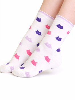 Calzini Donna in Cotone Bio Fantasia Gattino - 1