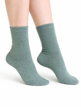 Calzini Donna in Cotone Bio Verde Salvia "Bottonato" - 1