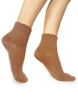 Calzini Donna in Lana Merinos con Ricamo "Vega" - Cammello - 1