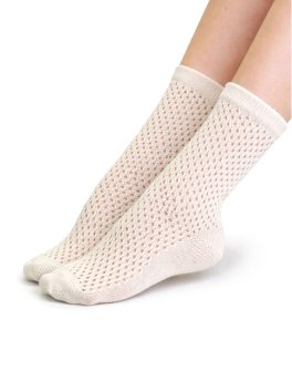 Calzini Donna Traforati in Lana Merino e Cotone Bio - Panna - 1