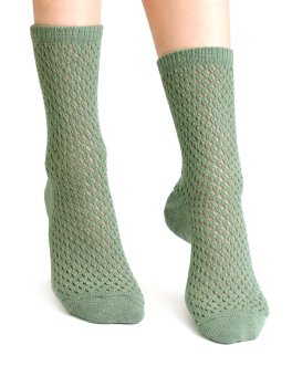 Calzini Donna Traforati in Lana Merino e Cotone Bio - Verde - 1