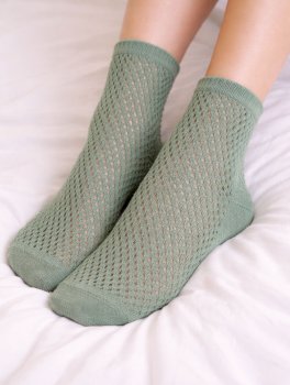 Calzini Donna Traforati in Lana Merino e Cotone Bio - Verde - 4