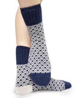 Calzini Jacquard Donna in Lana Merinos Extra Fine "Tessea" - Blu e Grigio - 1