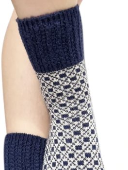 Calzini Jacquard Donna in Lana Merinos Extra Fine "Tessea" - Blu e Grigio - 2