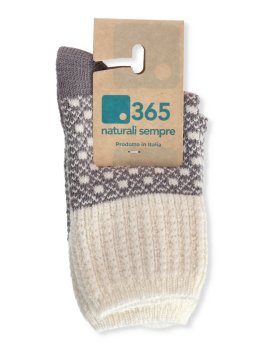 Calzini Jacquard Donna in Lana Merinos Extra Fine "Tessea" - Panna e Grigio - 2