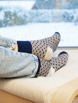 Calzini Jacquard Donna in Lana Merinos "Tessea" - Blu e Grigio - 3