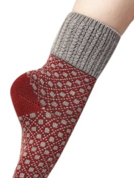 Calzini Jacquard Donna in Lana Merinos "Tessea" - Bordeaux e Grigio - 2