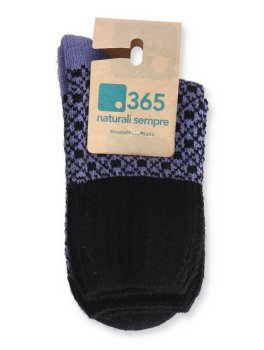 Calzini Jacquard Donna in Lana Merinos "Tessea" - Nero e Indaco - 2