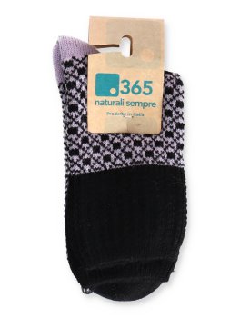 Calzini Jacquard Donna in Lana Merinos "Tessea" - Nero e Lilla - 2