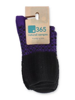 Calzini Jacquard Donna in Lana Merinos "Tessea" - Nero e Viola - 2