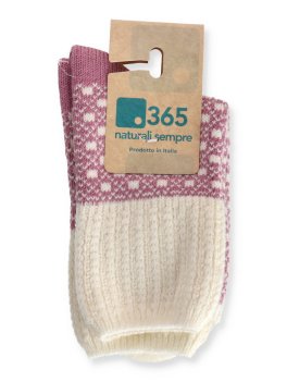 Calzini Jacquard Donna in Lana Merinos "Tessea" - Panna E Rosa - Taglia 39/42 - 2
