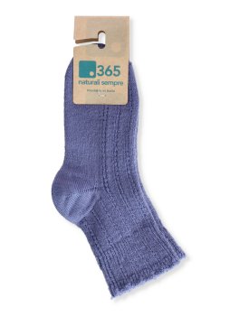 Calzini Medi Donna in Lana Merinos con Ricamo "Vega" - Indaco - 2