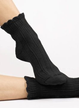 Calzini Medi Donna in Lana Merinos con Ricamo "Vega" - Nero - 3