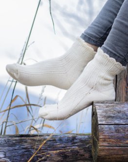 Calzini Medi Donna in Lana Merinos con Ricamo "Vega" - Panna - 4