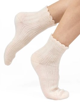 Calzini Medi Donna in Lana Merinos con Ricamo "Vega" - Panna - 1